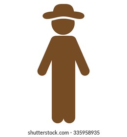 Standing Male vector icon. Style is flat symbol, brown color, rounded angles, white background.