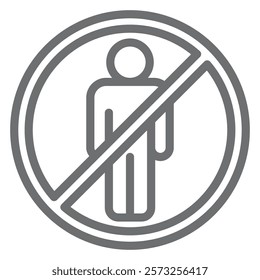 Standing man ban line icon, prohibited elements concept. Vector graphics. Human area placement forbidden sign on white background, outline style icon for mobile or web design