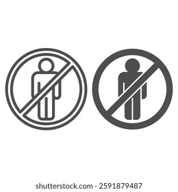 Standing man ban line and solid icon, prohibited elements concept. Vector graphics. Human area placement forbidden sign on white background, outline style icon for mobile or web design