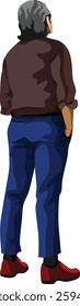Standing Man Behind Action People Vector