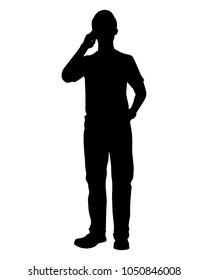 Standing man with cellphone silhouette vector