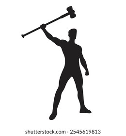 Standing man with Hammer silhouette vector with a white background