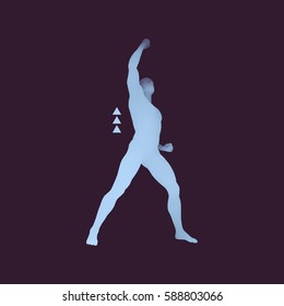 Standing Man. Human with arm up. Silhouette for sport championship. The victory celebration. 3D Model of Man. Vector Illustration. 
