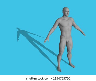 Standing man. Isolated on blue background. 3d polygonal vector illustration. 
