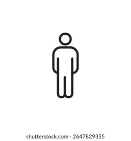 Standing man line vector symbol. eps10 illustration of Man sign. Black silhouette of a standing man displayed on a white background, public place signage. public signage and user interface design.