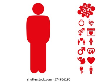 Standing Man pictograph with bonus love graphic icons. Vector illustration style is flat iconic red symbols on white background.
