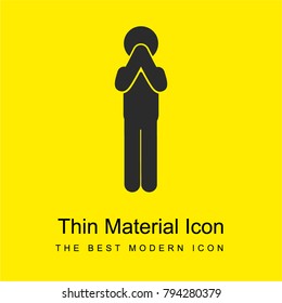 Standing man in praying posture of hands in front his face bright yellow material minimal icon or logo design