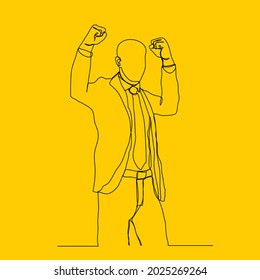 standing man raising both hands in one line vector illustration