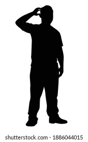 Standing man silhouette vector on white