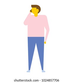 A standing man talking on phone call, flat vector icon 
