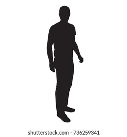 Standing man in t-shirt, isolated vector silhouette