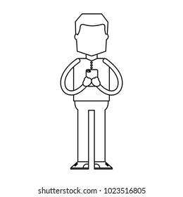 standing man using smartphone chatting
