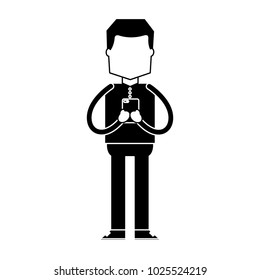 standing man using smartphone chatting