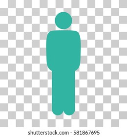 Standing Man vector icon. Illustration style is a flat iconic cyan symbol on a transparent background.