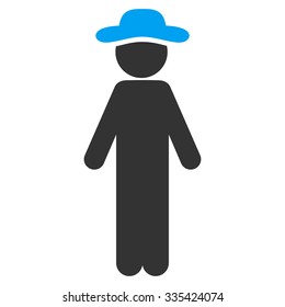 Standing Man vector icon. Style is bicolor flat symbol, blue and gray colors, rounded angles, white background.