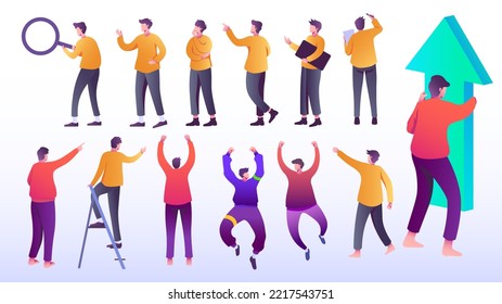 standing man vector set business man elements standing male character set