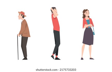 Standing Man and Woman Waiting with Patience for Something Vector Set