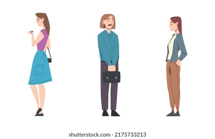 Standing Man and Woman Waiting with Patience for Something Vector Set