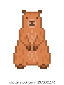 Standing marmot, old school 8 bit pixel art icon isolated on white background. Groundhog Day symbol. Wildlife rodent animal sign.