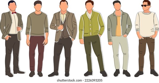 standing men doodle sketch ,outline isolated vector