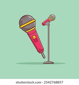 Standing microphone cartoon icon illustration