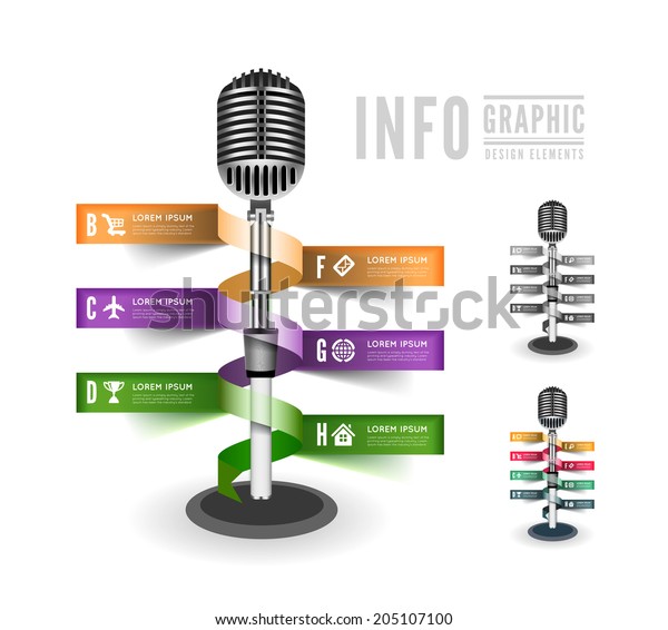 Standing Microphone Infographics Discography Vector Illustration Stock