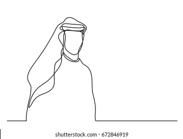 standing middle east arab man in keffiyeh - single line drawing - single line drawing