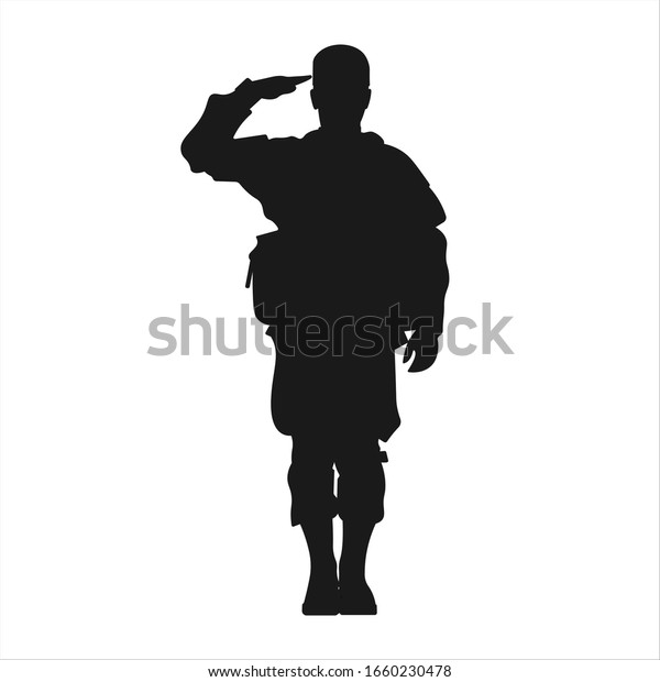 Standing\
military army soldier giving salute silhouette sign or symbol or\
icon or logo. Veteran\'s day or independence day salutation. 4th of\
July patriotism - Simple vector\
illustration.