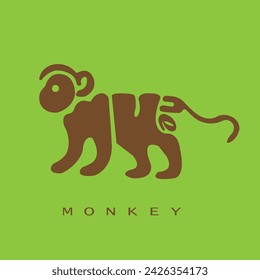 A standing Monkey vector  logo icon with green background 