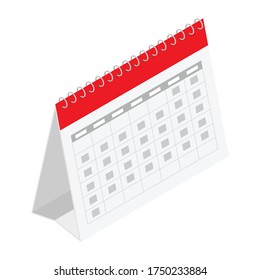 Standing month lined spring desk calendar template icon. Vector illustration isolated on white background isometric view.