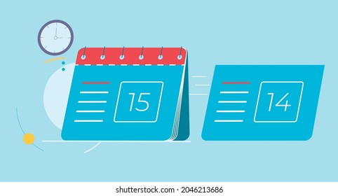 Standing month lined spring desk changing calendar template icon. Flat style vector illustration isolated on white background.