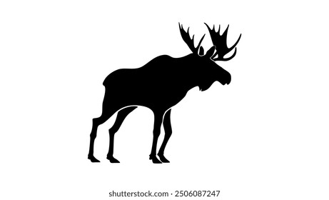 Standing Moose, Black Isolated Silhouette