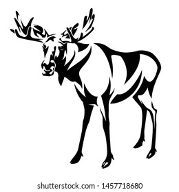 Standing Moose Black And White Outline - Wild Elk Vector Design