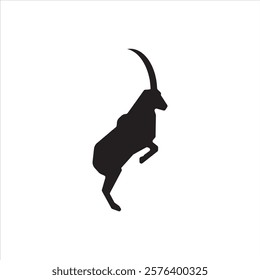 Standing mountain goat silhouette flat icon vector design illustration. Isolated on https on white background. 