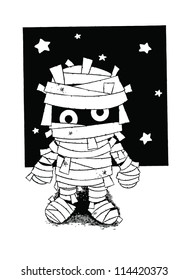 Standing Mummy Halloween Monster Cartoon Vector Illustration
