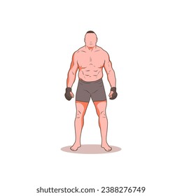 Standing muscular MMA heavyweight fighter vector illustration.