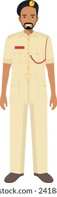 Standing Muslim Arabian Policeman Officer in Traditional Uniform Character Icon in Flat Style. Vector Illustration