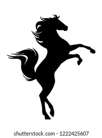 standing mustang horse black vector design - side view prancing stallion silhouette