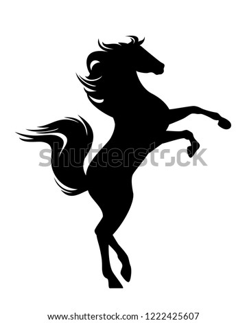 standing mustang horse black vector design - side view prancing stallion silhouette