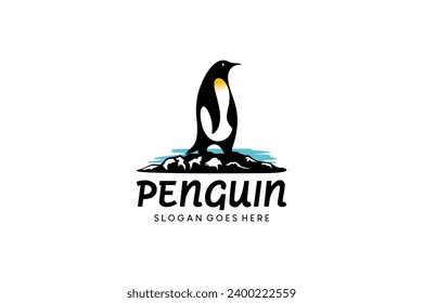 Standing nature penguin vector logo design