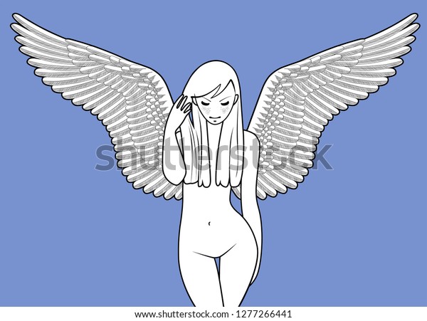 600px x 451px - Standing Nude Young Fairy Girl Feather Stock-Vektorgrafik ...
