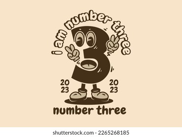 Standing number three mascot character illustration design