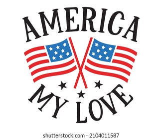 Standing official us flag icon with America my love typography for real lovers of USA svg