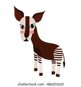 Standing Okapi animal cartoon character isolated on white background.