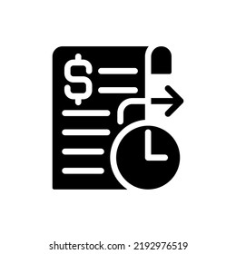 Standing order black glyph icon. Regular automatic payment. Bank account. Standing instruction. Receiving money method. Silhouette symbol on white space. Solid pictogram. Vector isolated illustration
