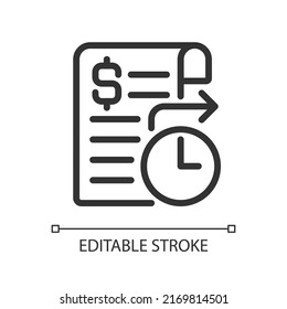 Standing order pixel perfect linear icon. Regular payment. Bank account. Standing instruction. Thin line illustration. Contour symbol. Vector outline drawing. Editable stroke. Arial font used