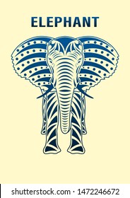 Standing ornament Elephant front view, isolated on background. Vector illustration.