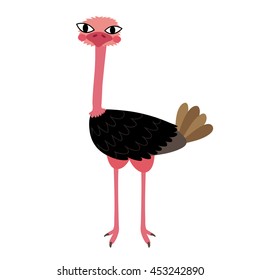 Standing Ostrich animal cartoon character isolated on white background.