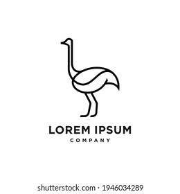 standing ostrich line minimalist logo vector illustration design with coffee bean icon symbol