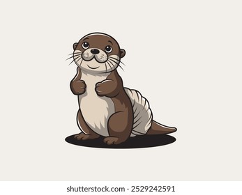 standing otter cartoon vector illustration